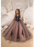 Navy Blue And Blush Lace Tulle Flower Girl Dress